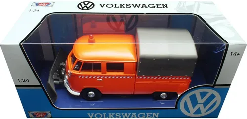 Vista 4 de Volkswagen Tipo 2 (T1) Camión naranja con quitanieves y carcasa de cámper 1/24 fundido a troquel modelo de coche por Motormax