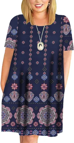 Vista 10 de Kancystore Vestido casual de verano para mujer, talla grande, con bolsillos Albaricoque