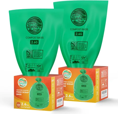 Vista 9 de Bolsas de compost 1.3 galones, 100 unidades, bolsas de basura pequeñas compostables para cubo de compost de cocina en encimera 0.75, 1, 1.2, 1.3