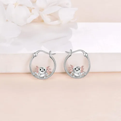 Vista 3 de Pendientes de aro de vaca, gato, zorro, cerdo, xolotle, elefante, escorpión, perezoso, pollo, plata de ley 925, hipoalergénicos, regalos de joyería