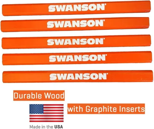 Vista 5 de Swanson Tool Co CP700 - Paquete de 5 lápices de carpintero naranja brillante con grafito negro High-visibility yellow traditional wood carpenter