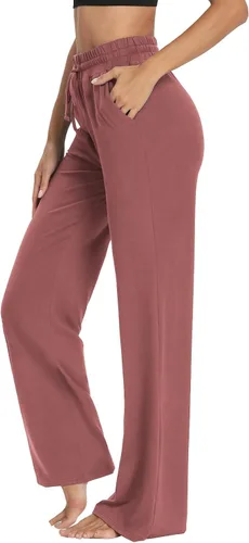 Vista 2 de Sarin Mathews - Pantalones deportivos de yoga para mujer, pantalones de pijama de pierna ancha, pantalones de entrenamiento cómodos con cordón
