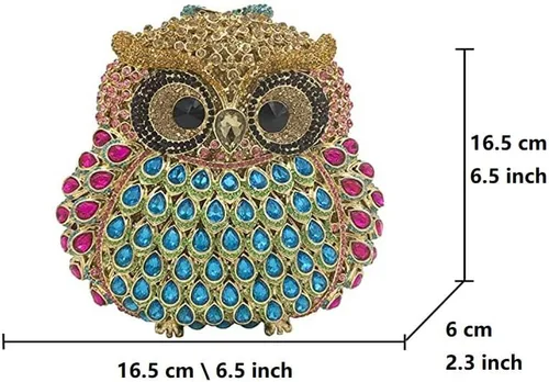 Vista 6 de Boutique De FGG Mini bolso de mano de cristal para fiesta de búho para mujer, bolsos de noche de animales, bolso de mano con diamantes de imitación