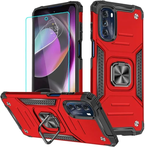Vista 25 de Funda para Moto G 5G 2022 con protector de pantalla: resistente, soporte giratorio de grado militar 360, funda protectora a prueba de golpes