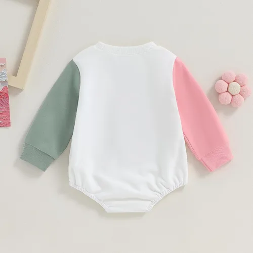 Vista 7 de DuAnyozu Ropa de otoño para bebé niña, sudadera de gran tamaño, con bloques de color, cuello redondo, lindo atuendo