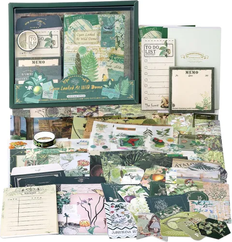Vista 9 de Draupnir Kit de álbum de recortes estético vintage, kit de diario basura con suministros de diario/álbum de recortes, papelería, cuaderno