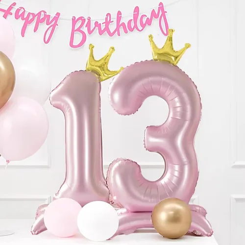 Vista 4 de Globo con Corona Rosa Número 1 de Tellpet con Base para Decoración de Fiesta de Primer Cumpleaños de Niñas