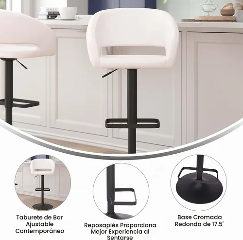 Vista 4 de Taylor + Logan Jenna - Taburete giratorio ajustable de 360 grados con base negra en vinilo blanco Vinilo blanco/marco negro