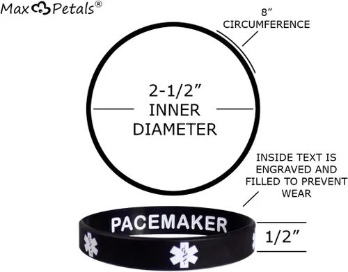 Vista 2 de Pulsera de alerta médica para marcapasos – Pulseras discretas de identificación de silicona, paquete de 5 (impermeable y cómoda)
