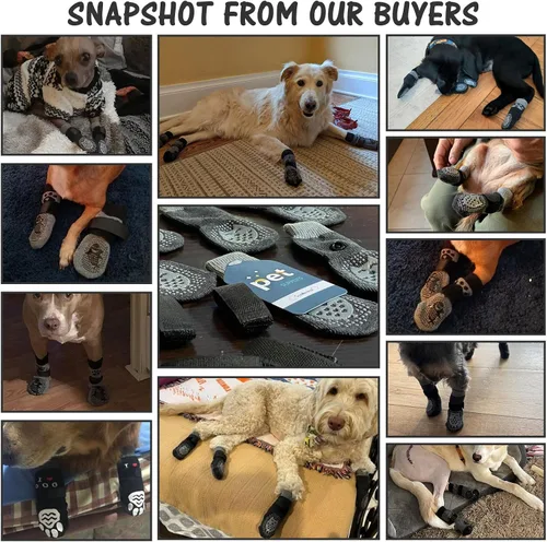 Vista 3 de SCENEREAL 6 piezas de calcetines antideslizantes para perros para prevenir lamido de patas para pavimento caliente/frío, calcetines de agarre