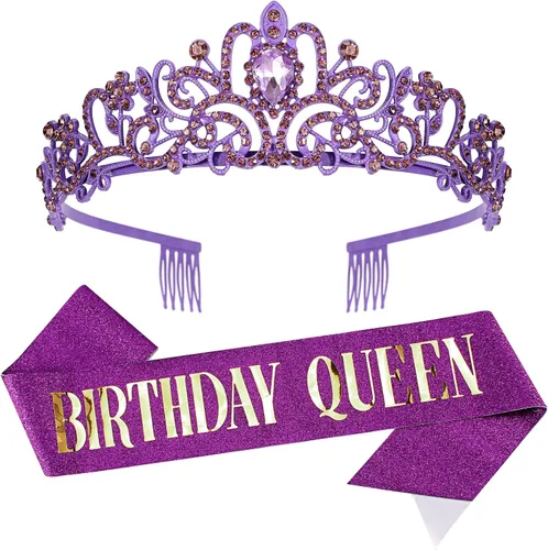 Vista 12 de Velscrun Tiara - Corona de Reina de Cumpleaños con Diamantes de Imitación y Banda Tiara de cumpleaños 27