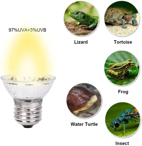 Vista 2 de Bombilla de reptil UVA UVB de 50 W, luz solar de espectro completo, lámpara solar de espectro completo, accesorios para tanque de tortuga