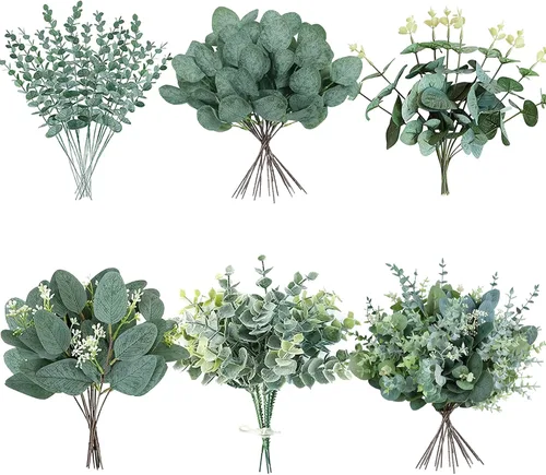 Vista 9 de 40 Piezas 4 Tipos de Tallos de Hojas de Eucalipto Artificial a Granel, Ramas de Vegetación de Eucalipto Falso, Tallos de Hojas Verdes Sintéticos