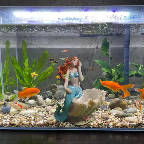 Vista 3 de Figuritas de sirena, adorno de acuario, resina, estilo mediterráneo, sirena, princesa, manualidades, estatua, organizador de almacenamiento de Azul