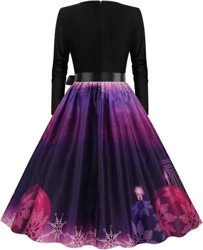 Vista 2 de Vestido de Navidad para mujer, vestido de fiesta de manga larga con vuelo para otoño e invierno 2023