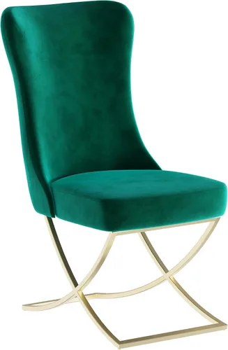 Vista 4 de Ottomanson Royal - Juego de 2 sillas de comedor tapizadas de microfibra copetuda, montadas, patas de metal dorado, marco de madera de haya