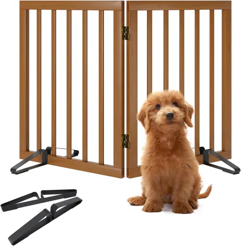 Vista 31 de Puerta plegable negra para mascotas de 18-55 pulgadas para escaleras y puertas, valla de puerta para cachorros