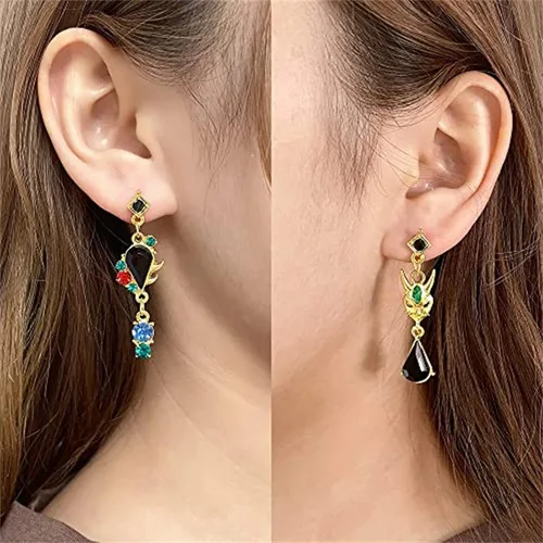 Vista 2 de Juego de anime Genshin Impact Zhongli Keqing Mona - Aretes de joyería de moda para mujeres y niñas Metal Plata tibetana