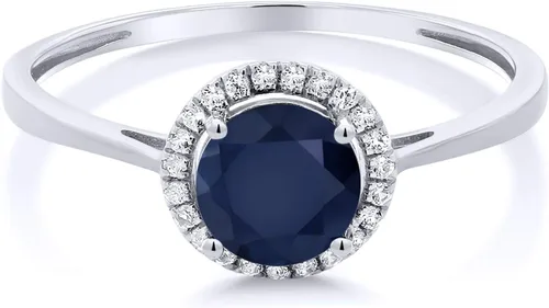 Vista 36 de Gem Stone King Anillo de compromiso de boda de oro blanco de 10 quilates con piedra natal y halo de diamantes Redondo de 0.236 in Anillo de oro