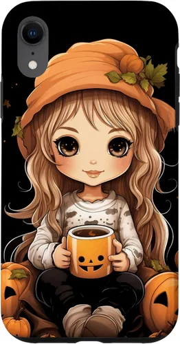 Vista 24 de Chibi Girl Anime Kawaii Pumpkin Spice Latte Fall Halloween Case for iPhone 16