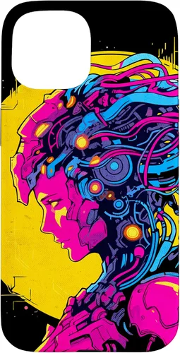 Vista 6 de Funda estilo anime futurista Cyberpunk para iPhone 16 Robot Woman