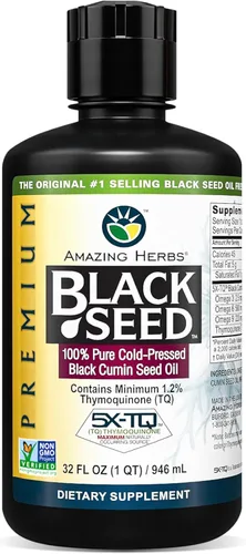 Vista 8 de Amazing Herbs Aceite de semilla negra de alta calidad, sin gluten, sin OMG, prensado en frío, Nigella sativa ayuda a la salud digestiva, apoyo
