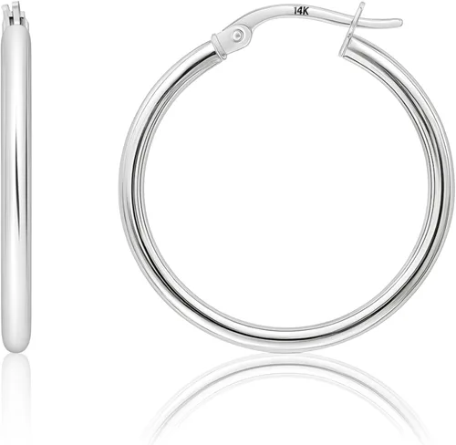 Vista 37 de Solid 10K or 14K Gold 12MM to 50MM Hoop Earrings for Women 10K oro blanco