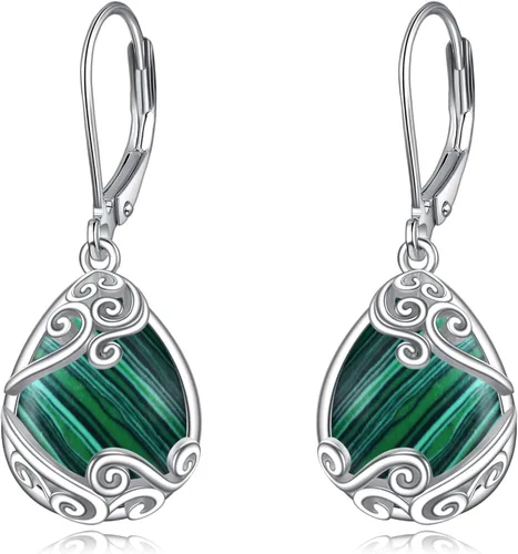 Vista 108 de Aretes colgantes con forma de lágrima de filigrana de piedra lunar de plata de ley 925 con cierre de palanca para mujer, regalos de joyería