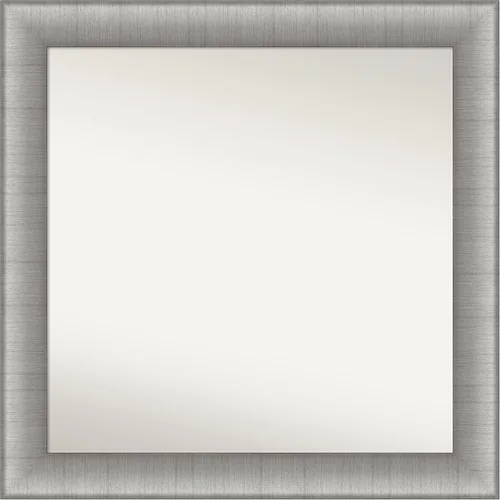 Vista 499 de Amanti Art Espejo de baño plateado para sobre el fregadero, 28 x 37 pulgadas, elegante espejo rectangular de peltre cepillado, marco de madera