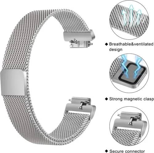 Vista 3 de Amzpas Bandas compatibles con Fitbit Inspire 2, Fitbit Inspire HR y Fitbit Inspire y Fitbit Ace 2, pulsera magnética ajustable de acero inoxidable