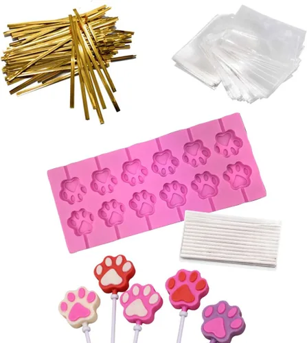 Vista 8 de Juego de moldes de silicona con 12 capacidades distintas; moldes para piruletas y caramelos duros de chocolate con 60 palitos de chupachups