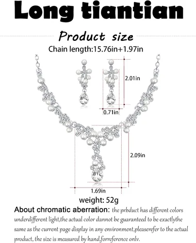 Vista 7 de Long tiantian Juego de joyas nupciales para boda, baile de graduación, collar de estrangulador de cristal brillante para novia, dama de honor, juego