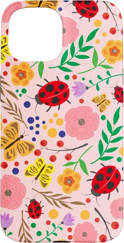 Vista 6 de iPhone 16 Cute Ladybugs Flowers Pink Pattern Bouquet Lover Cell Phone Case
