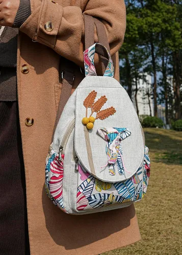 Vista 183 de HUANGGUOSHU Mochila de algodón tejida de algodón bohemio con bordado de lona estilo bohemio con múltiples bolsillos retro linda mochila cartera