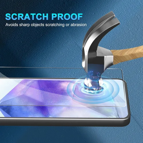 Vista 4 de Protector de pantalla de vidrio para Samsung Galaxy A55 con protector de lente de cámara, curvado 3D, 6.6 pulgadas 2024 9H vidrio templado
