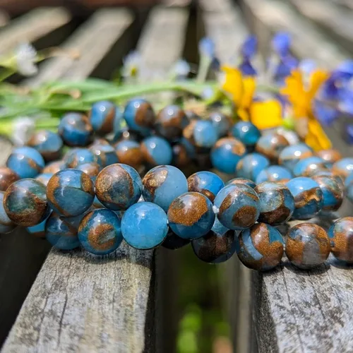 Vista 3 de Pulsera Ojo de Tigre y Aventurina Azul - Piedra Semipreciosa Natural Unisex 0.315 in Bead Stretch, aventurina azul y ojo de tigre
