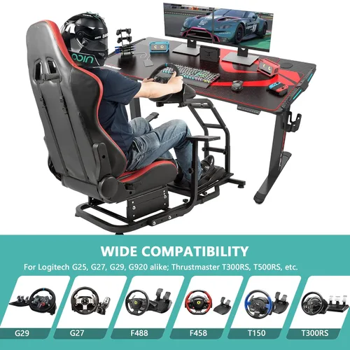Vista 6 de Dardoo Driving Simulator Cockpit With Red Seat Adjustable Fits for Logitech G25 G27 G29 G920 G923 Thrustmaster T300 Fanatec Racing Steering Wheel