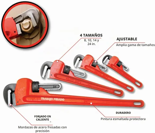 Vista 2 de Performance Tool W1136 - Llave de tubo recta ajustable de alta resistencia (8, 10, 14 y 24 pulgadas)