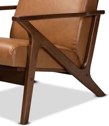Vista 8 de Baxton Studio Bianca Mid-Century - Sillón moderno con acabado de madera y piel sintética color marrón nogal