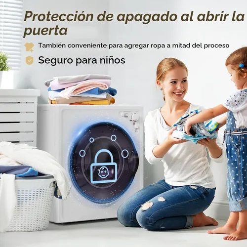 Vista 6 de ROVSUN Secadora de ropa portátil de 9 libras, 110 V 1400 W, eléctrica compacta, de carga frontal, con bañera de acero inoxidable y perilla de fácil