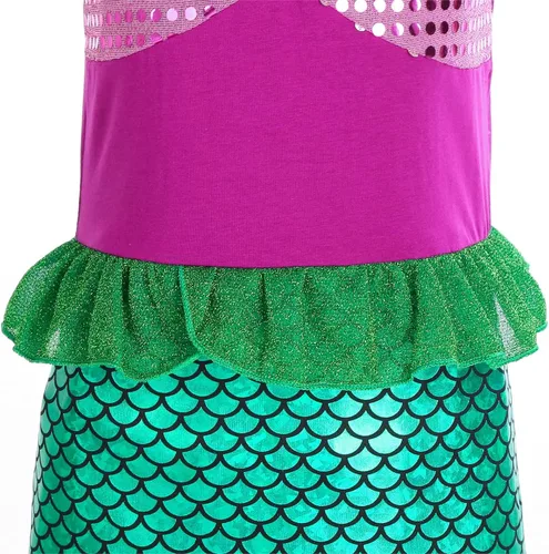Vista 5 de CaoKaien Disfraz de sirena para niñas, disfraz de princesa pequeña con accesorios para fiesta, disfraz de cosplay