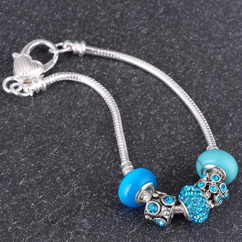 Vista 6 de rubyca 10pcs blanco bañado en plata corazón langosta Cadena de Serpiente Europea Pulsera de Perlas de Fit Encanto