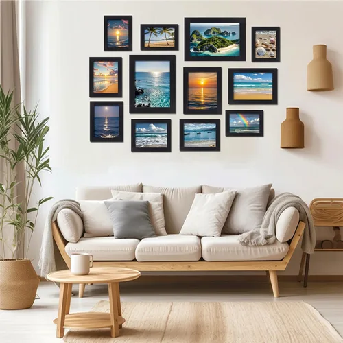 Vista 5 de xnlkros Paquete de 12 portarretratos surtidos de pared para galería, marcos de fotos de madera rústica de granja de varios tamaños, incluyendo 4 x