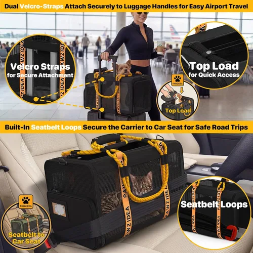 Vista 6 de PAWZIDEA Transportador de mascotas expandible aprobado por aerolíneas, transportador de perros pequeños de 18 x 11 x 11 pulgadas, transportador