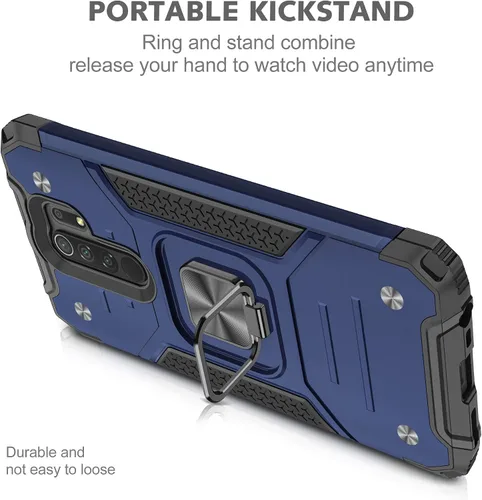 Vista 5 de Asuwish Funda de teléfono para Xiaomi Redmi 9 con protector de pantalla de vidrio templado y soporte de anillo delgado híbrido protector móvil