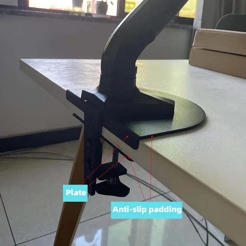 Vista 6 de Placa de refuerzo de montaje de monitor de acero, placa de refuerzo de brazo de monitor para mesa frágil, placa de refuerzo de montaje en monitor se