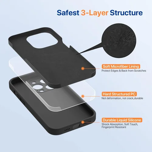 Vista 4 de Miracase Funda diseñada para iPhone 14 Pro Max con protector de pantalla, [Protección mejorada y actualizada de la cámara], funda de silicona Negro