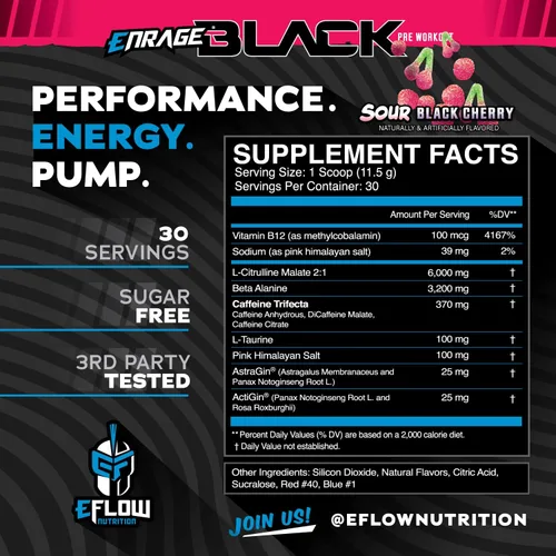 Vista 2 de eFlow Nutrition Enrage Black Suplemento preentrenamiento de alto estimulante – Polvo de preentrenamiento para aumentar la energía, las bombas