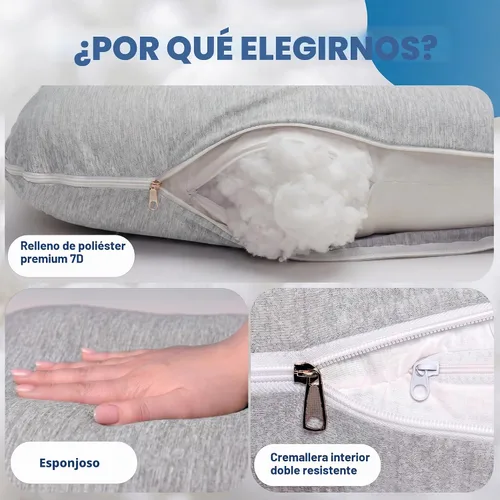 Vista 7 de Almohadas de embarazo para dormir – Almohada de maternidad de 57 pulgadas para mujeres embarazadas con funda extraíble lavable – Soporte para Beige