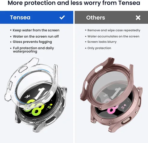 Vista 3 de Tensea Funda protectora de pantalla impermeable para Samsung Galaxy Watch FE 2024 y 5 2022 y 4 2021, accesorios de 1.575 in, cubierta protectora